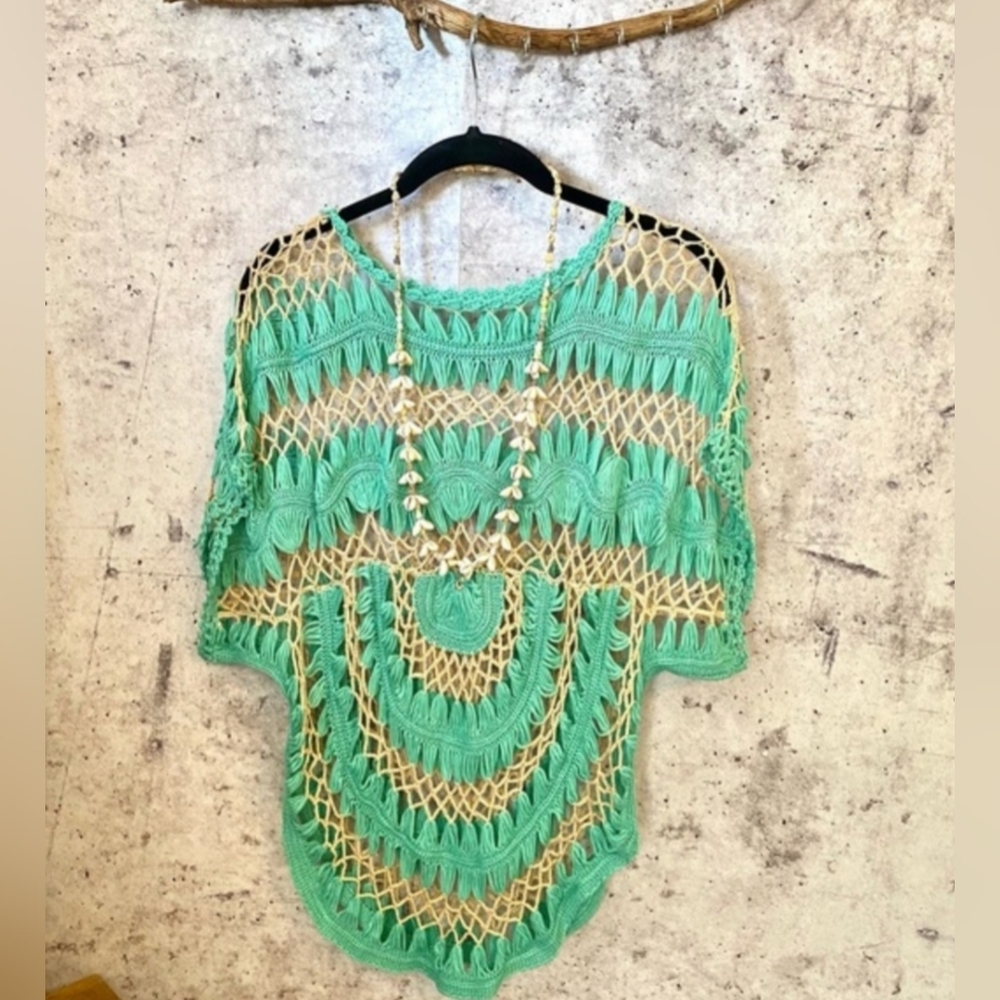 Ocean Crochet Mint & Cream Hipster Top/Cover-Up OS Fits Small To Large Best